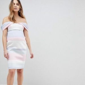NEW ASOS MATERNITY Bardot Pastel Stripe Midi Dress